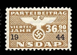 Nazi Party Dues Stamp  1944 36.90RM